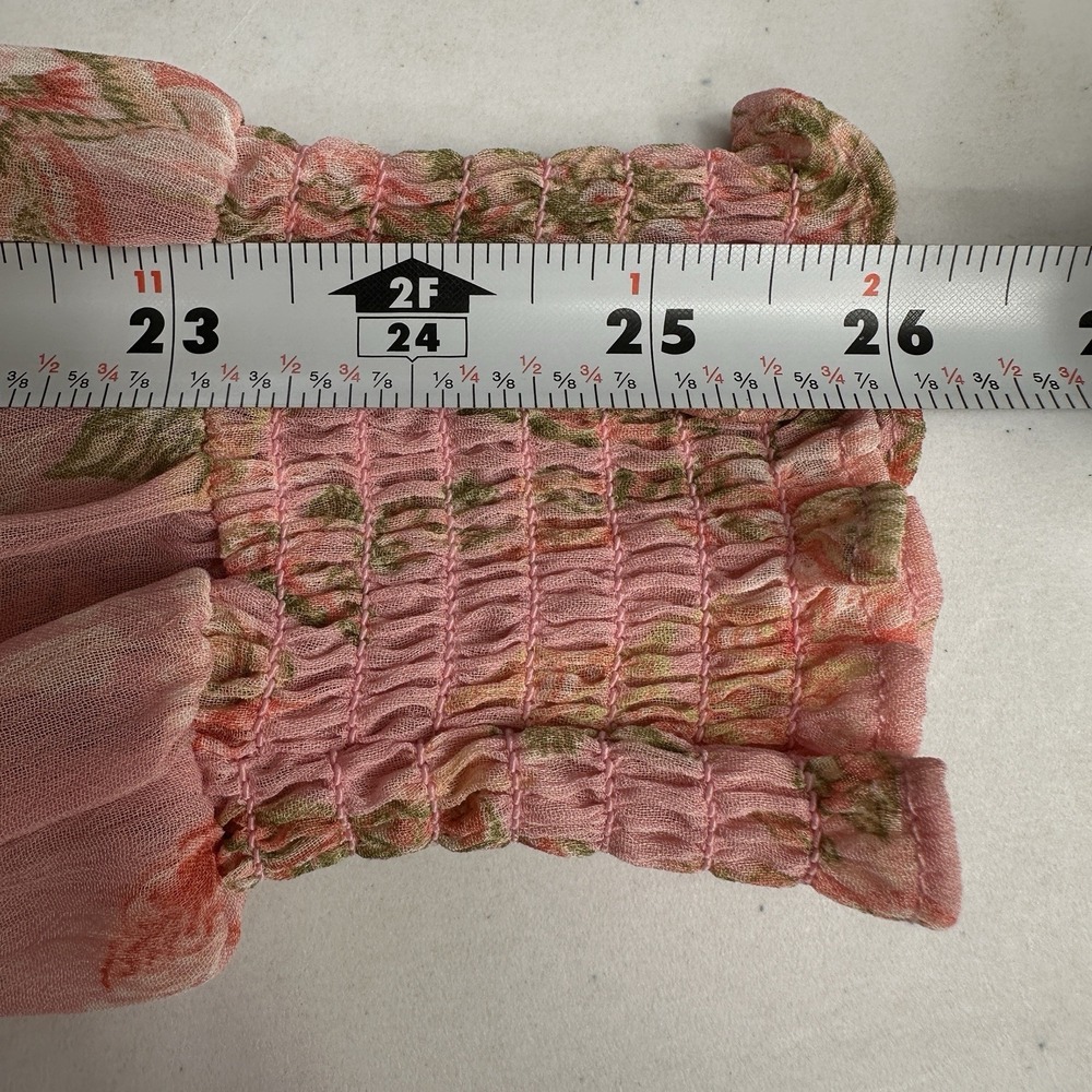 Joie Boho Floral Blouse Women Size M Pink Tie Neck Smocked Cuffs - Picture 7 of 12